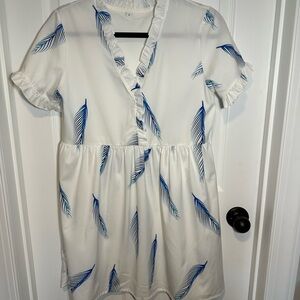 White Dress with Blue Feather Print size small